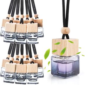 15 Pcs Black Glass Car Hanging Bottles Car Air Freshener Diffuser Bottle Empty Essential Oil Fragrance Perfume Pendant Bottles Auto Ornaments Decor