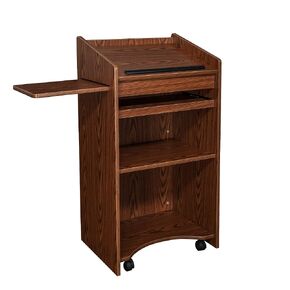 Mobile Floor Lectern with Side Shelf and Keyboard Tray, Mahogany & On-Stage TM08B Microphone Flange Mount, Black
