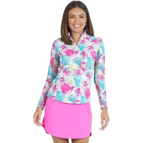 سترة IBKUL النسائية الواقية من الشمس UPF50+ Icefil Cooling Paddy Print بأكمام طويلة ورقبة وهمية - 10757