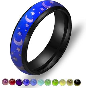 Uloveido 6MM Stainless Steel Band Comfort Fit Temprature Sensitive Color Changing Mood Rings Rainbow Tone