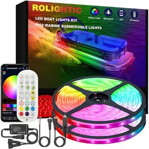 Marine Submersible Boat LED Strip Lights, 32.8FT IP68 Waterproof Underwater Boat RGB Lights, Boat Deck Lights, Under Boat Lights for Night Fishing Pontoon Boats, RF/APP Control