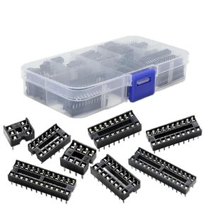 66Pcs IC Socket Assotrment Kit 2.54MM Pitch DIP Chip Holder Solder Adaptors Type 6/8/14/16/18/20/24/28 Pins