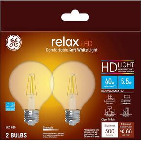 GE Relax LED Light Bulb, 60 Watt, Soft White, G25 Globe Bulb, Frosted, Medium Base (1 Pack)