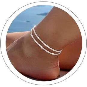Ankle Bracelets for Women Waterproof Anklets Sparking Silver Anklets Dainty Layered Link Chain Rhinestone Anklets Boho Summer Beach Simple Foot Jewelry Gifts for Girls