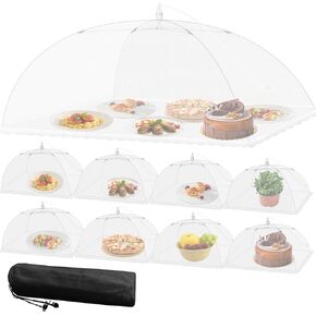 Mesh Food Covers for Outside - 9 Pack Upgraded 1 Extra Large 40x24 in & 8 Large 17x17 in Food Tent Food Cover Outdoors Party Collapsible Picnic Nets Umbrella Mesh Screen Pop Up Food Dome (White) in Kuwait