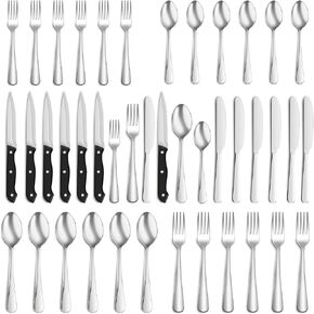 NETANY 24 Pieces Black Silverware Set, Black Flatware Set, Food-Grade Stainless Steel Cutlery Set for 4, Tableware Eating Utensils, Mirror Finished, Dishwasher Safe