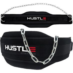 Hustle Athletics Dip Belt For Weightlifting - Weighted Pull Up and Squat Belt with Ergonomic Padding & Heavy Duty Steel Chain - Weight Dipping Belt For Pullups Dips & Squats For Men And Women…