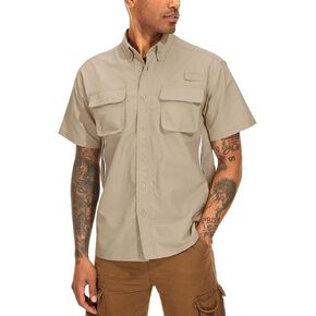 Mens Short Sleeve Button Down Shirts UPF 50+ Sun Protection Quick Dry Fishing Shirt for Travel Hiking Safari Camping