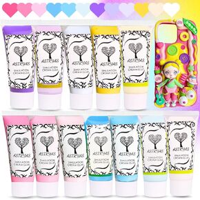 ASTRYAS Decoden Cream Glue, 12PCS 50g Simulation Fake Whipped Cream Glue, DIY Phone Case Kit Cream Adhesive Set with Plastic Decorating Mouth for Handmade Phone Case Mirror Jewelry Accessories