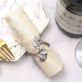 Ginkgo Leaf Napkin Rings - Set of 6 Natural Metal Napkin Holders for Wedding Party and Daily Use, a Beautiful complement to Your Dinner Table Décor (Golden)