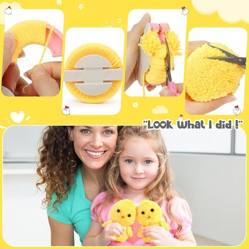 Katech Pom Pom Maker Tools-Crochet Knitting Kit for Beginners-Make Your Own Fuzzy Friends with Step-by-Step Video Tutorials-Beginners Pompoms Maker Sets-Craft Knitting Crochet Animals Kits(Chicks) in Saudi Arabia