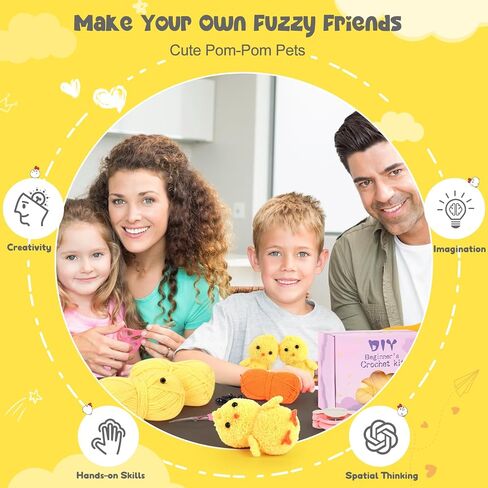 Katech Pom Pom Maker Tools-Crochet Knitting Kit for Beginners-Make Your Own Fuzzy Friends with Step-by-Step Video Tutorials-Beginners Pompoms Maker Sets-Craft Knitting Crochet Animals Kits(Chicks) in Saudi Arabia