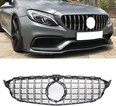 شبكة شواء MUCCGQ GT R لسيارة Mercedes Benz W205 C200 C250 C350 2015-2018 W/Camera (فضي) in Saudi Arabia