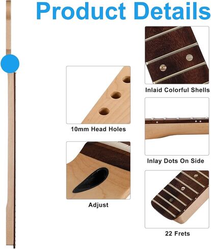 جيتار كهربائي 22fret ST لليد اليسرى من خشب القيقب الكندي برقبة 14 بوصة نصف قطر لوحة الأصابع، صامولة عظمية، لوحة أصابع من خشب الورد in Kuwait