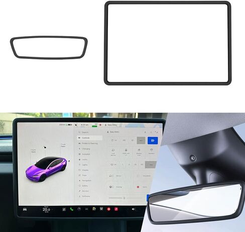 2Pcs Silicone Protector Frames of Screen and Rear View Mirror for Tesla Model 3 2024 Highland.(Black) in Saudi Arabia