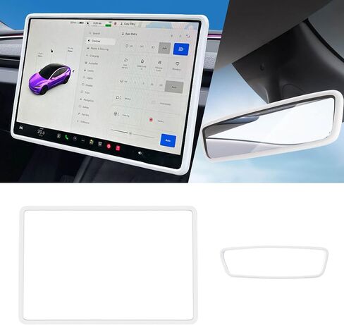 2Pcs Silicone Protector Frames of Screen and Rear View Mirror for Tesla Model 3 2024 Highland.(Black) in Saudi Arabia