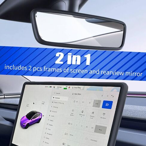 2Pcs Silicone Protector Frames of Screen and Rear View Mirror for Tesla Model 3 2024 Highland.(Black) in Saudi Arabia