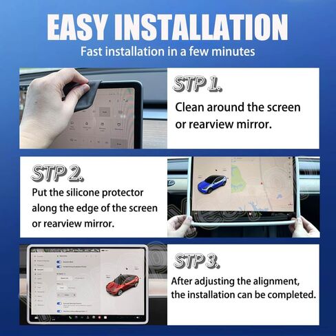 2Pcs Silicone Protector Frames of Screen and Rear View Mirror for Tesla Model 3 2024 Highland.(Black) in Saudi Arabia