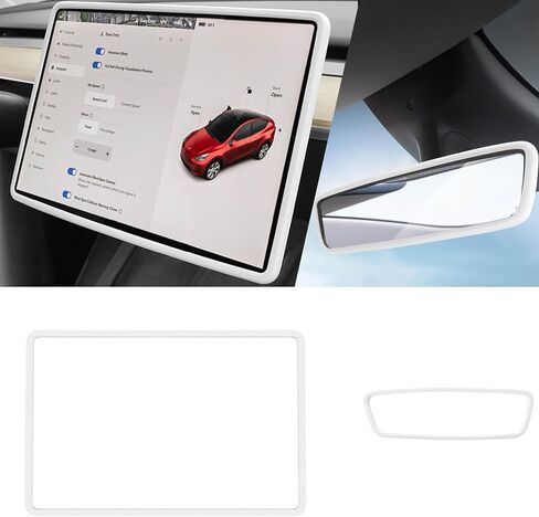 2Pcs Silicone Protector Frames of Screen and Rear View Mirror for Tesla Model 3 2024 Highland.(Black) in Saudi Arabia