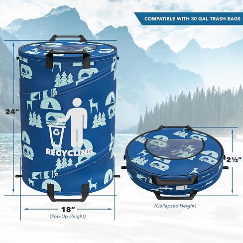 سلة المهملات المنبثقة القابلة للطي بسعة 30 جالون من Leisure Coachworks للمركبات الترفيهية والتخييم وإعادة التدوير ونفايات الفناء وحقيبة الأوراق وصندوق ألعاب الأطفال (سلة المهملات) in Kuwait