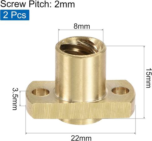 MECCANIXITY T8 Lead Screw Trapezoidal Nut 2mm Pitch 8mm Lead for 3D Printer Brass Tone Pack of 2 in Saudi Arabia