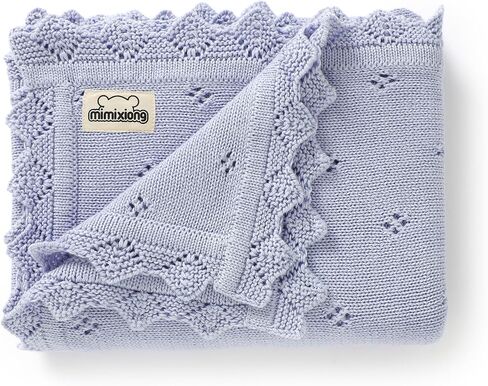 Cotton Baby Blanket Knitted Crochet Receiving Crib | Nursery Swaddling Blankets for Newborn Baby Boy Girl Off White 30x40 Inch in Saudi Arabia