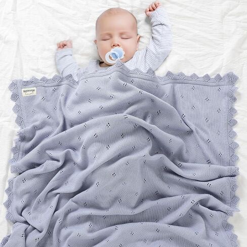 Cotton Baby Blanket Knitted Crochet Receiving Crib | Nursery Swaddling Blankets for Newborn Baby Boy Girl Off White 30x40 Inch in Saudi Arabia