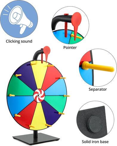 QWORK 12" Spinning Prize Wheel, 12 Slot Tabletop Color Spinning Wheel, Fun and Fair Game for Carnivals, Trade Shows, and Parties in Saudi Arabia