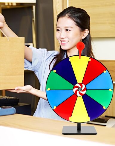 QWORK 12" Spinning Prize Wheel, 12 Slot Tabletop Color Spinning Wheel, Fun and Fair Game for Carnivals, Trade Shows, and Parties in Saudi Arabia