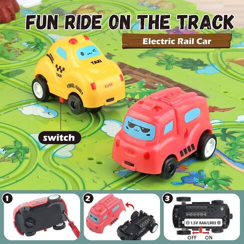 Dinosaur Puzzle Track Car Play Set for Kids Ages 3-5 5-7,Educational Puzzle Toys with 2 Railcars,Dinosaur Figures,Trees and Rocks，Plastic Puzzle Montessori Toys 3 4 5 6 7 Year Old Boys Girls Gift… in Saudi Arabia