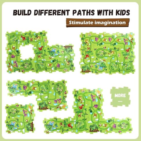 Dinosaur Puzzle Track Car Play Set for Kids Ages 3-5 5-7,Educational Puzzle Toys with 2 Railcars,Dinosaur Figures,Trees and Rocks，Plastic Puzzle Montessori Toys 3 4 5 6 7 Year Old Boys Girls Gift… in Saudi Arabia