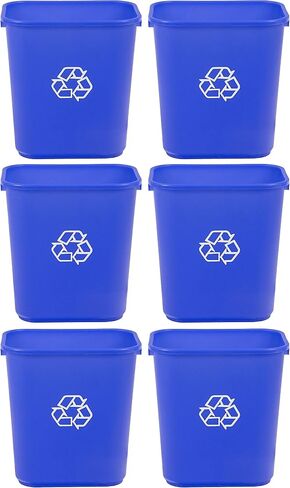 Amazon Basics 7 Gallon Rectangular Commercial Office Wastebasket, w/Recycle Logo, 6 Pack, Blue (Previously AmazonCommercial brand) in Saudi Arabia