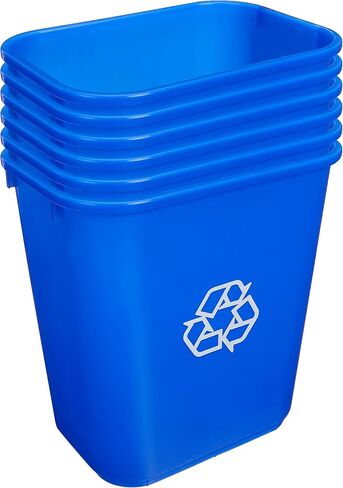 Amazon Basics 7 Gallon Rectangular Commercial Office Wastebasket, w/Recycle Logo, 6 Pack, Blue (Previously AmazonCommercial brand) in Saudi Arabia