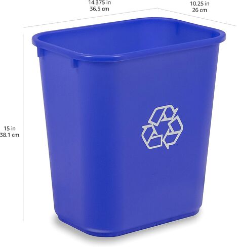Amazon Basics 7 Gallon Rectangular Commercial Office Wastebasket, w/Recycle Logo, 6 Pack, Blue (Previously AmazonCommercial brand) in Saudi Arabia