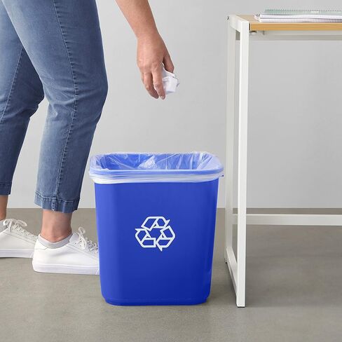 Amazon Basics 7 Gallon Rectangular Commercial Office Wastebasket, w/Recycle Logo, 6 Pack, Blue (Previously AmazonCommercial brand) in Saudi Arabia