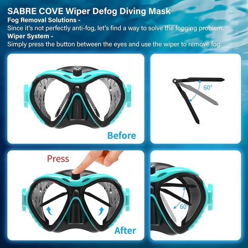 Scuba Diving Mask Anti-Fog Panoramic Snorkel Mask, Snorkeling Gear for Adults, Innovative Fog Removal Solution, Wiper Defog Diving Mask for Diving, Snorkeling, Swimming (Aqua Green) in Saudi Arabia