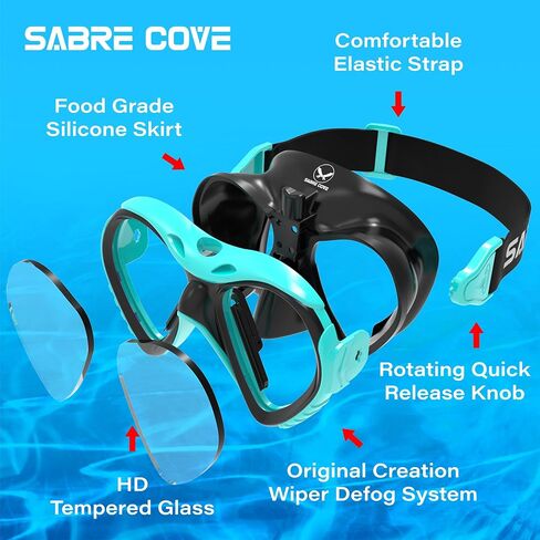 Scuba Diving Mask Anti-Fog Panoramic Snorkel Mask, Snorkeling Gear for Adults, Innovative Fog Removal Solution, Wiper Defog Diving Mask for Diving, Snorkeling, Swimming (Aqua Green) in Saudi Arabia