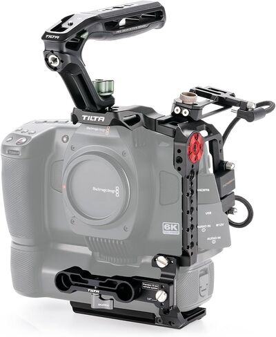 Tilta Camera Cage for BMCC 6K Basic Kit | 1/4"-20 Threads | Cold Shoe Receivers/Arri Rosette/NATO Rail | Includes SSD Holder & Xeno Top Handle | TA-T64-B-B (Black, Basic Kit) in Saudi Arabia