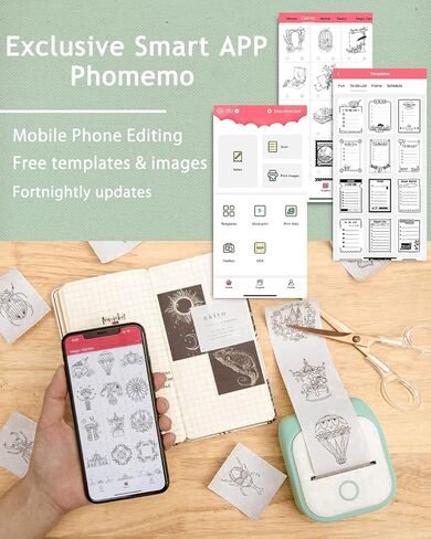 Memoqueen T02 Mini Printer, Transparent Thermal Sticker Print Pods, Bluetooth Portable Printers, Fun Creation Gifts for Holiday, DIY Travel, Memos, Study Notes, Compatible with iOS & Android, Pink in Saudi Arabia