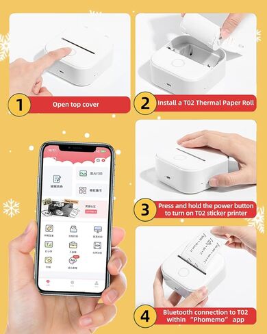 Memoqueen T02 Mini Printer, Transparent Thermal Sticker Print Pods, Bluetooth Portable Printers, Fun Creation Gifts for Holiday, DIY Travel, Memos, Study Notes, Compatible with iOS & Android, Pink in Kuwait