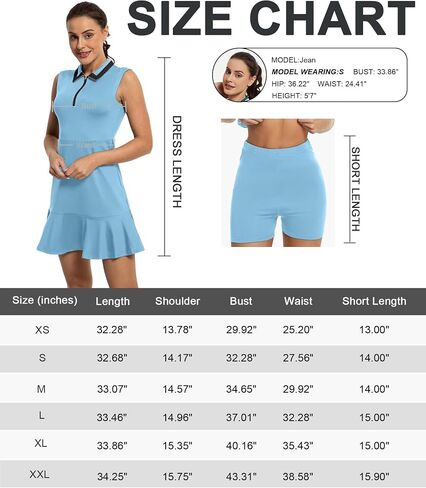 Womens Tennis Golf Dress with Shorts and Pockets Polo Zipper Neckline Sleeveless Two-Piece Workout Athletic Dresses in Saudi Arabia