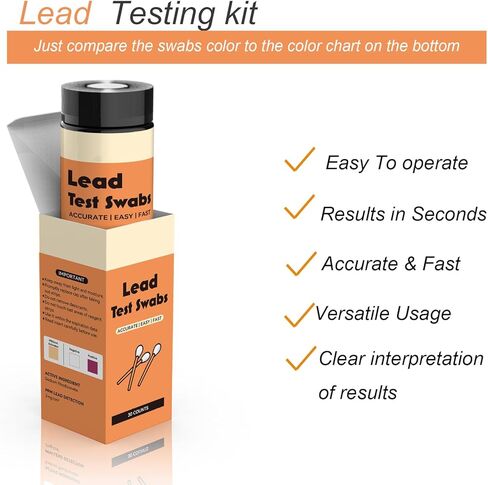 مجموعة اختبار الرصاص، مسحة اختبار سريعة (30 مسحة اختبار) - نتائج في 20 ثانية، مناسبة لجميع الأسطح - المطلية، الأطباق، الألعاب، المعادن، السيراميك، الخشب، للاستخدام المنزلي in Kuwait