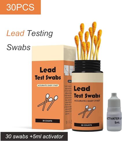 مجموعة اختبار الرصاص، مسحة اختبار سريعة (30 مسحة اختبار) - نتائج في 20 ثانية، مناسبة لجميع الأسطح - المطلية، الأطباق، الألعاب، المعادن، السيراميك، الخشب، للاستخدام المنزلي in Kuwait
