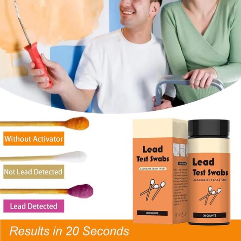 مجموعة اختبار الرصاص، مسحة اختبار سريعة (30 مسحة اختبار) - نتائج في 20 ثانية، مناسبة لجميع الأسطح - المطلية، الأطباق، الألعاب، المعادن، السيراميك، الخشب، للاستخدام المنزلي in Kuwait