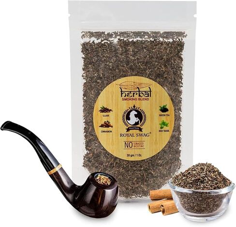 Tobacco & Nicotine Free Smoking Mixture with 100% Natural Herbal Smoking Blend 1 Pack (1 Oz/ 30G) with Wooden Pipe in Kuwait