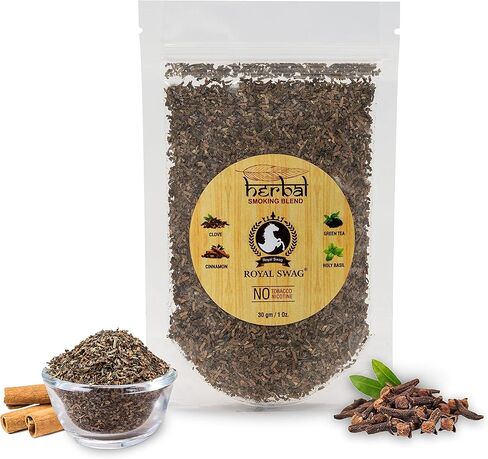 Tobacco & Nicotine Free Smoking Mixture with 100% Natural Herbal Smoking Blend 1 Pack (1 Oz/ 30G) with Wooden Pipe in Kuwait