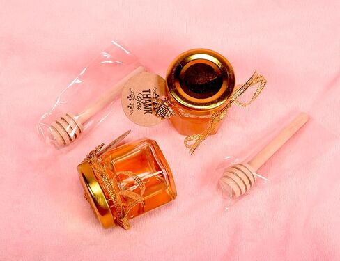 Ahhute 20 Pack Mini Glass Honey Jars with Dipper - Perfect for Baby Showers and Wedding Favors - Gold Lid, Bee Pendants, Ribbons - Includes Gift Bags in Saudi Arabia