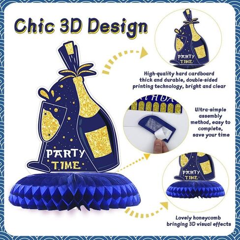 9Pcs Blue and Gold Honeycomb Centerpieces Decoration for Table, Happy Birthday Decorations for Men Women Dad Father, Blue and Gold Party Table Decoration for Kids Baby Shower Birthday Supplies in Saudi Arabia