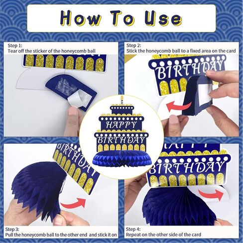 9Pcs Blue and Gold Honeycomb Centerpieces Decoration for Table, Happy Birthday Decorations for Men Women Dad Father, Blue and Gold Party Table Decoration for Kids Baby Shower Birthday Supplies in Saudi Arabia