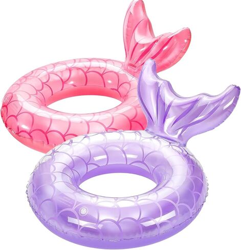 2 حزمة حورية البحر السباحة الدائري، حورية البحر على شكل ذيل حورية البحر السباحة تعويم أنبوب الدائري Floatie، الصيف متعة المياه الشاطئ حزب حمام السباحة لعب للأطفال الأطفال، الأرجواني والوردي in Kuwait